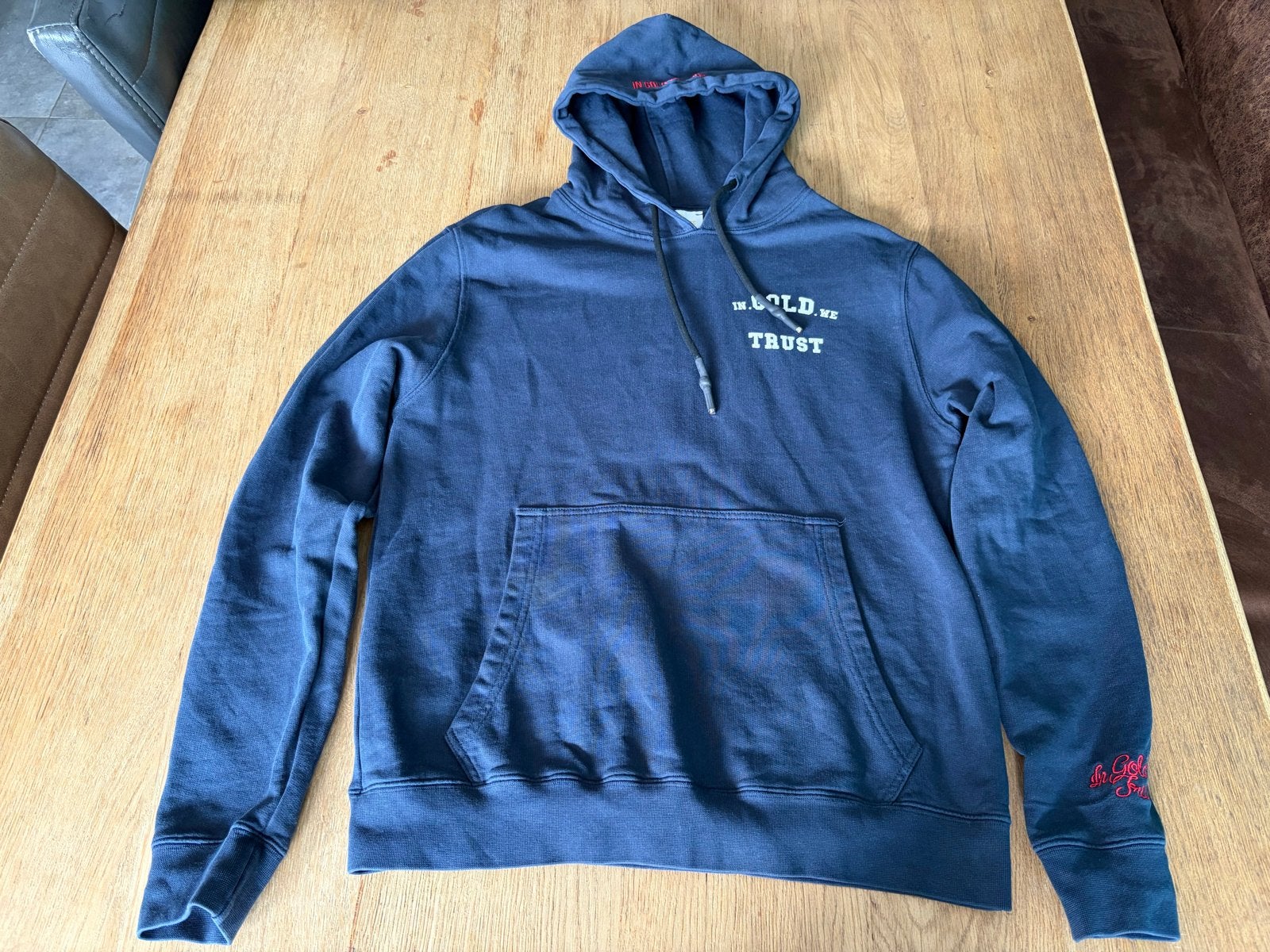 In Gold We Trust hoodie - Blauw - Maat S, Kleding | Heren, Ophalen of Verzenden, Zo goed als nieuw, Maat 46 (S) of kleiner, Blauw