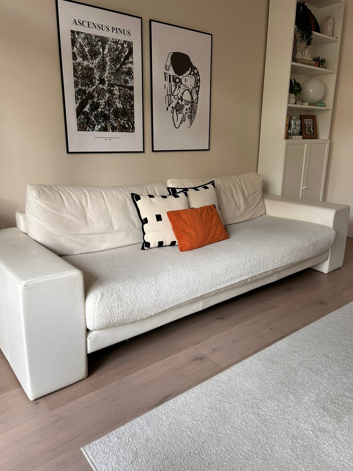 Rolf Benz White Leather Sofa – 260 cm, Ophalen, Zo goed als nieuw, Vierpersoons of meer