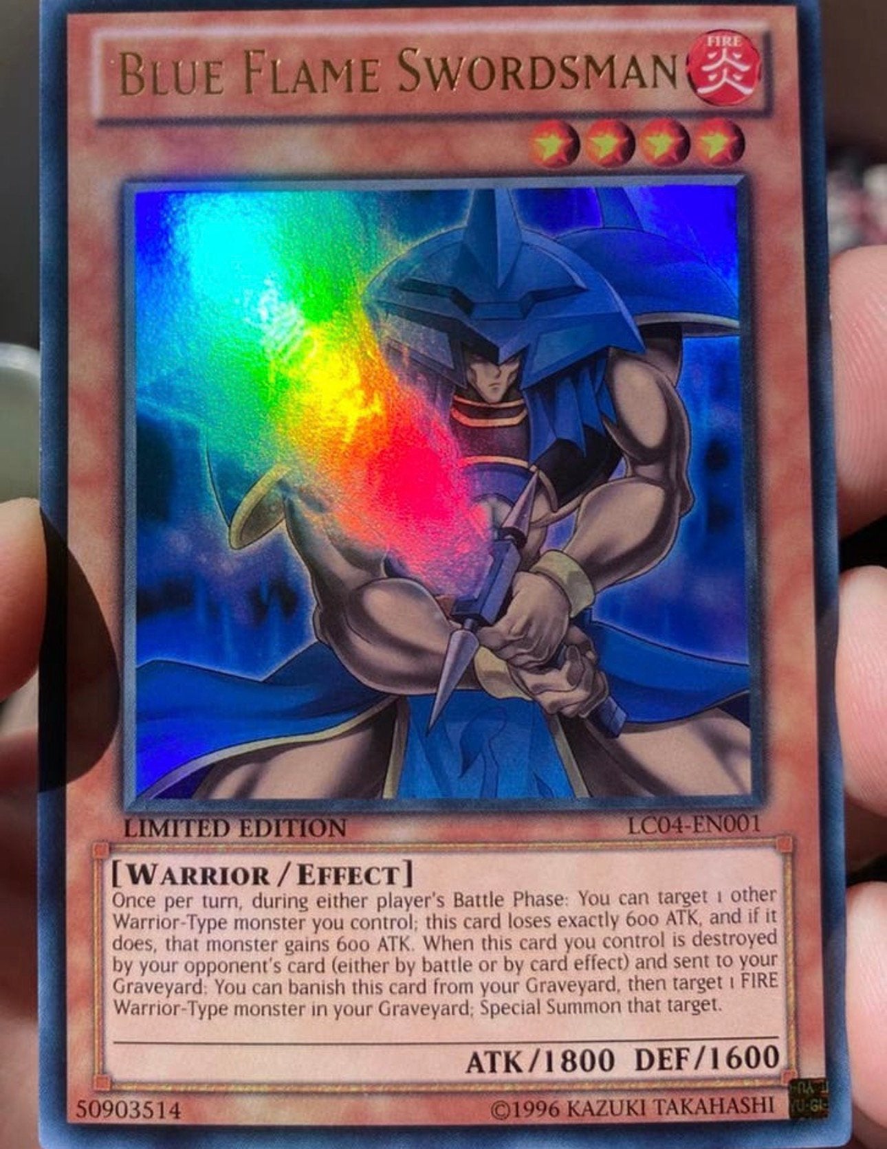 Yu-Gi-Oh! Blue Flame Swordsman LC04 Limited Promo !, Ophalen of Verzenden, Gebruikt, Losse kaart, Foil