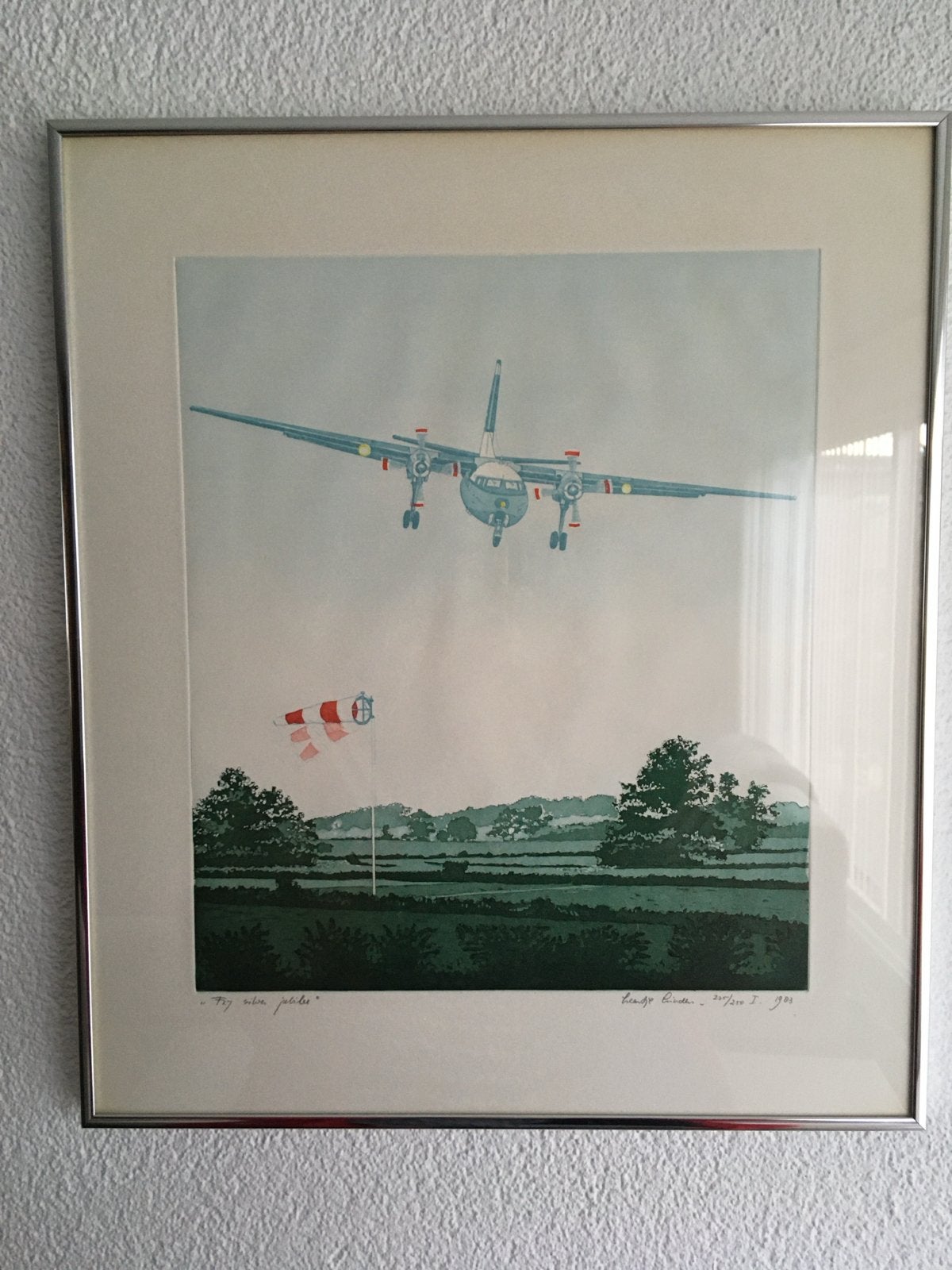 Ets Leentje Linders - Fokker Friendship Silver Jubilee, Ophalen of Verzenden, Ets, Genummerd, 1950 - 1999