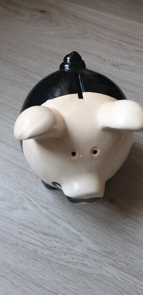 spaarpot spaarvarken fonkies zwart wit met snor, Verzamelen, Spaarpotten, Ophalen, Steen, Aardewerk of Keramiek, Dier