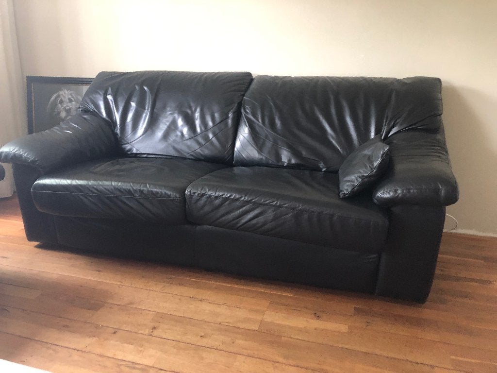 Leolux zwart leren bank 2 + 3 zits, Ophalen, Gebruikt, Minder dan 75 cm, 150 tot 200 cm