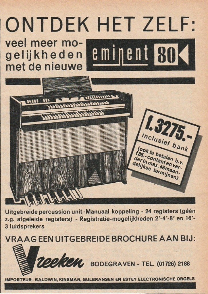 Retro reclame 1962 Eminent 80 orgel meer mogelijkheden, Verzenden, Overige typen