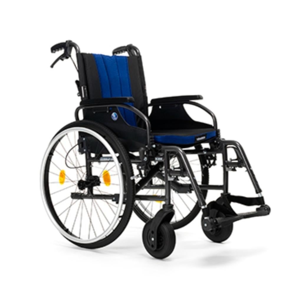 Rolstoel Vermeiren D200 Split - Zwart/Blauw - 42 cm, Ophalen, Inklapbaar, Zo goed als nieuw, Duwrolstoel