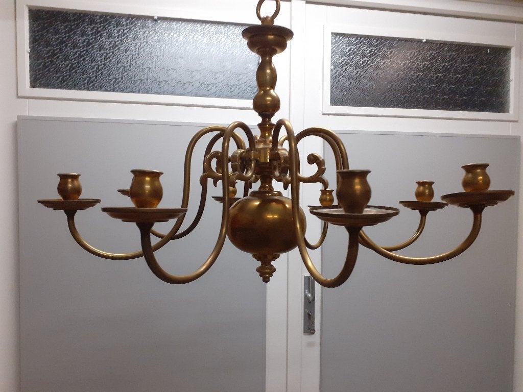 Antieke Messing Kroonluchter met 6 Armen, Ophalen, Koper
