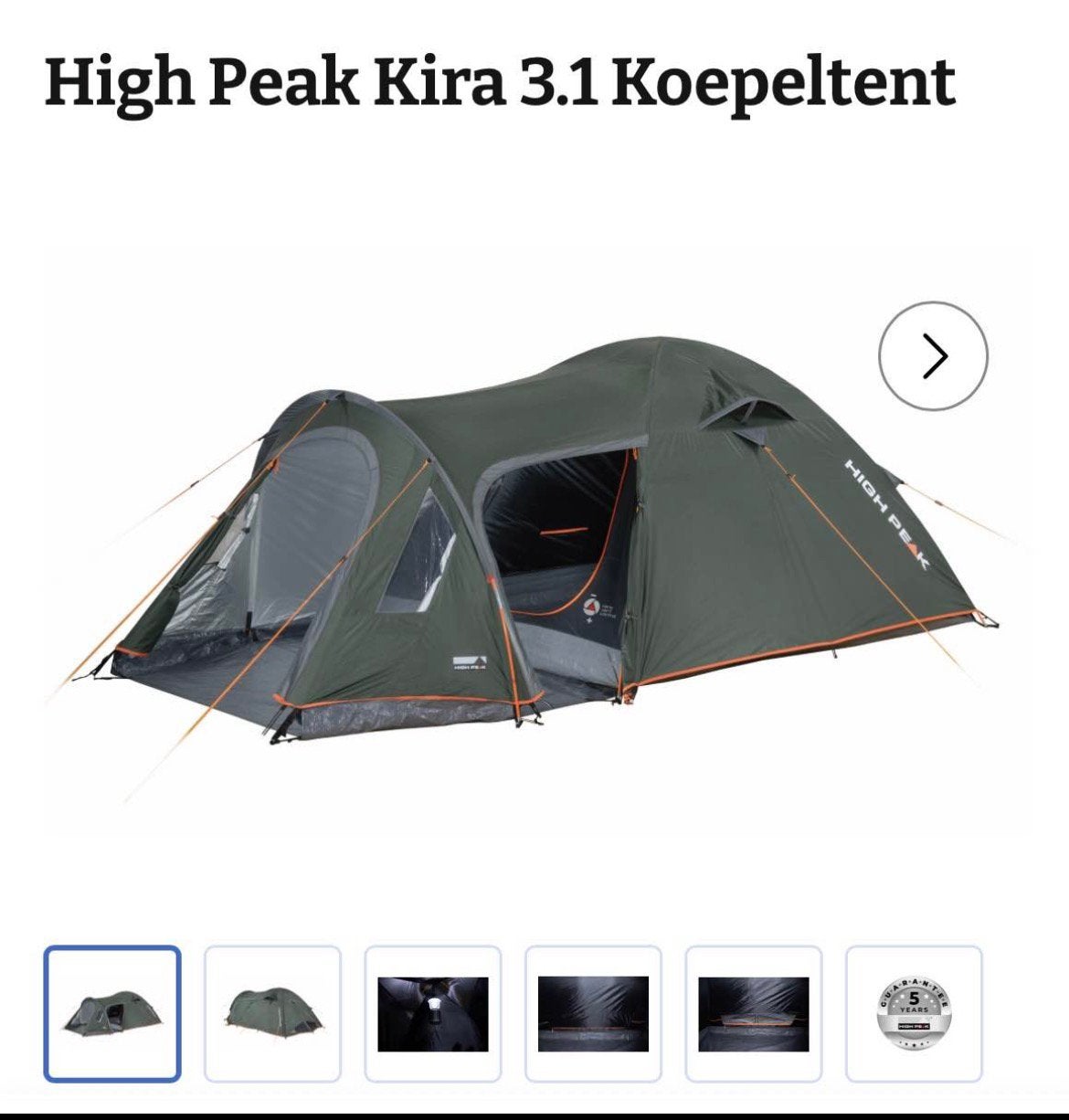 High peak Kira 3.1 koepeltent, Caravans en Kamperen, Tenten, Ophalen, Zo goed als nieuw, Tot en met 3