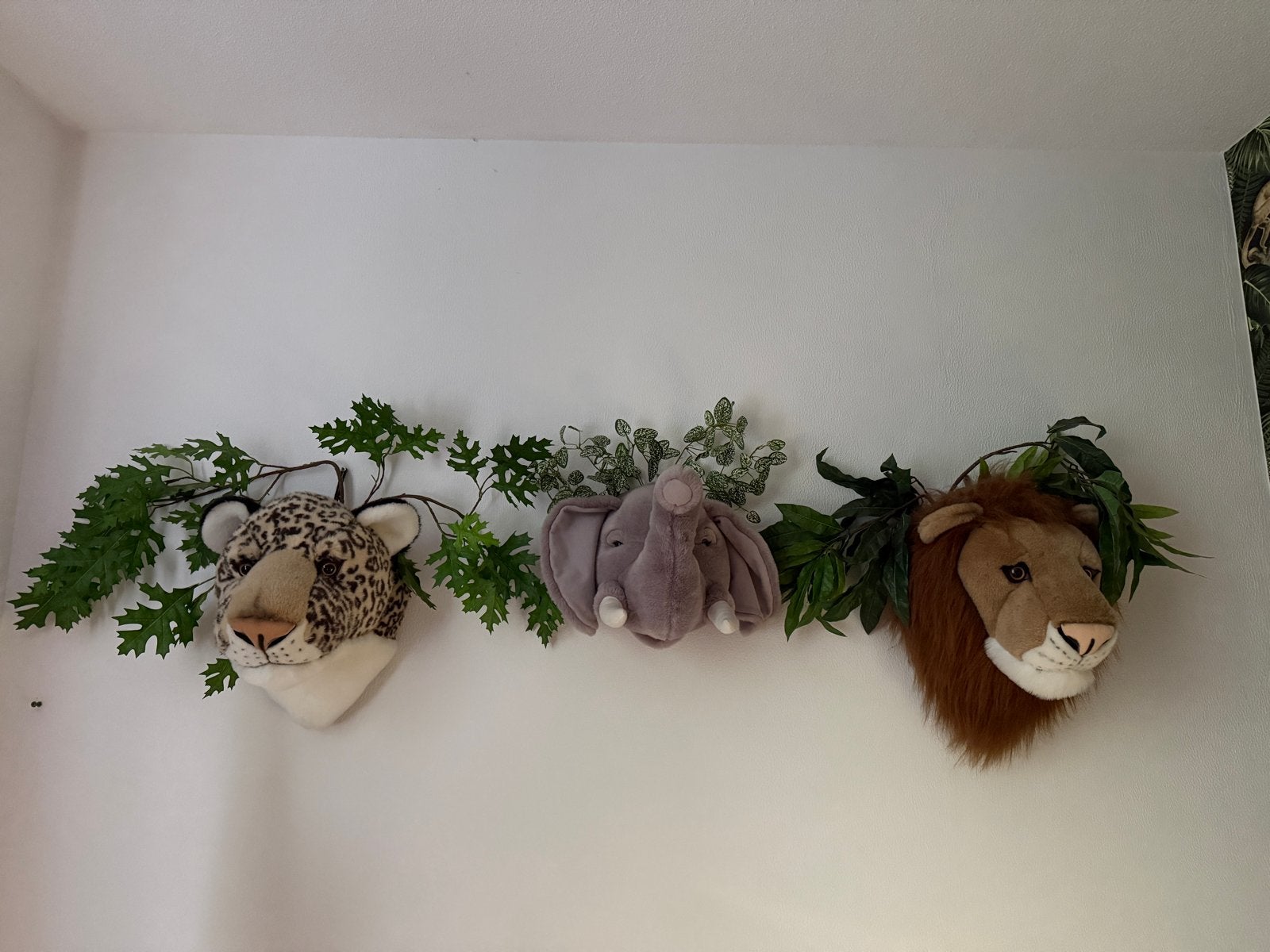 Jungle decoratie set: pluche dierenkoppen, zebra kleed, pand, Meerkleurig, Overige stijlen, Ophalen of Verzenden, Zo goed als nieuw