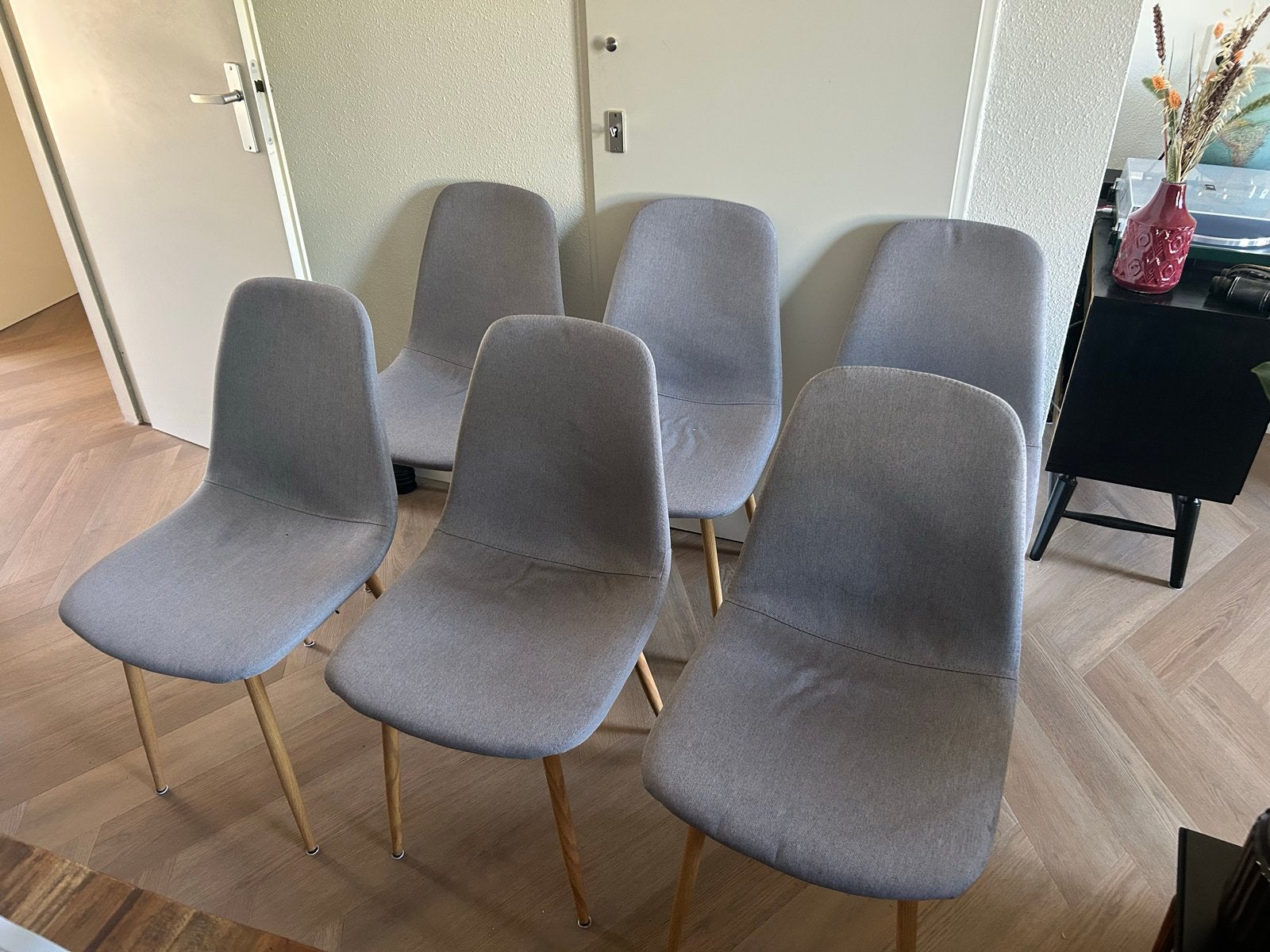 Set van 6 grijze eetkamerstoelen, Ophalen, Gebruikt, Grijs, Vijf, Zes of meer stoelen