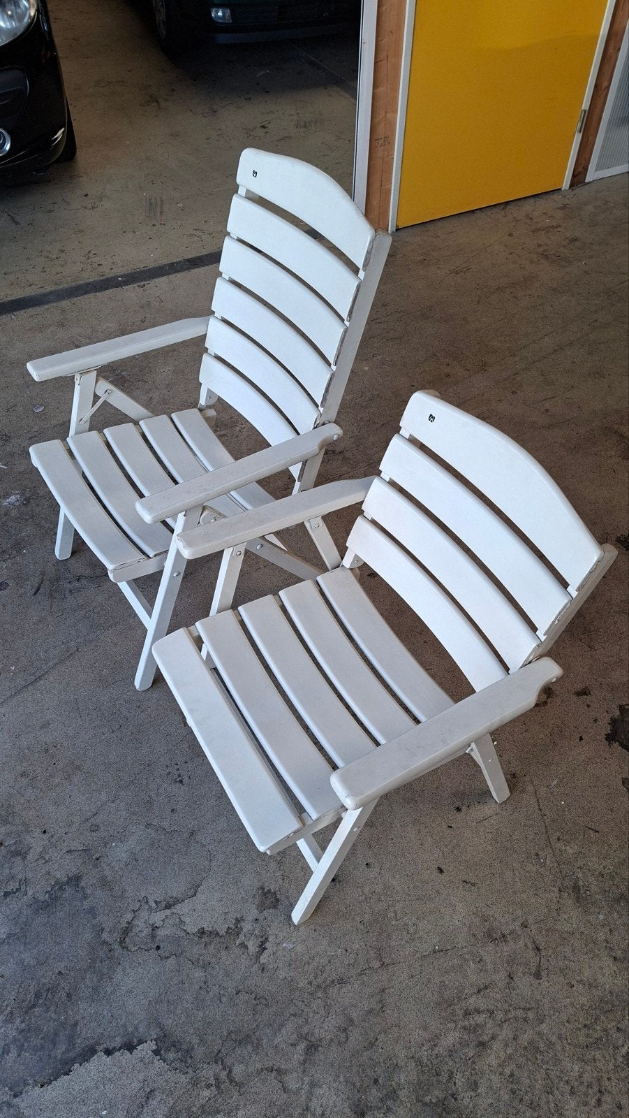 4x Witte verstelbare houten tuinstoelen, Ophalen