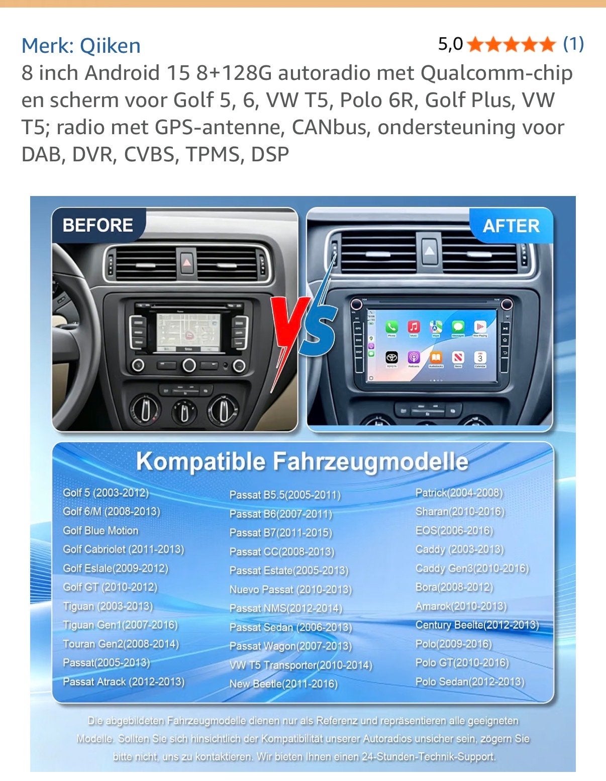 8 inch Android 15 autoradio voor VW Golf, Polo, Passat, Ophalen of Verzenden, Zo goed als nieuw