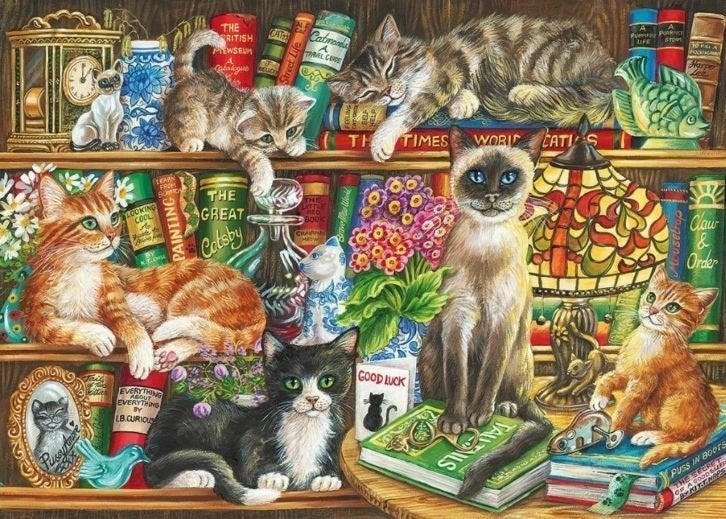 Gibsons - Puss in Books - 1000 stukjes, Ophalen of Verzenden, 500 t/m 1500 stukjes, Nieuw, Legpuzzel
