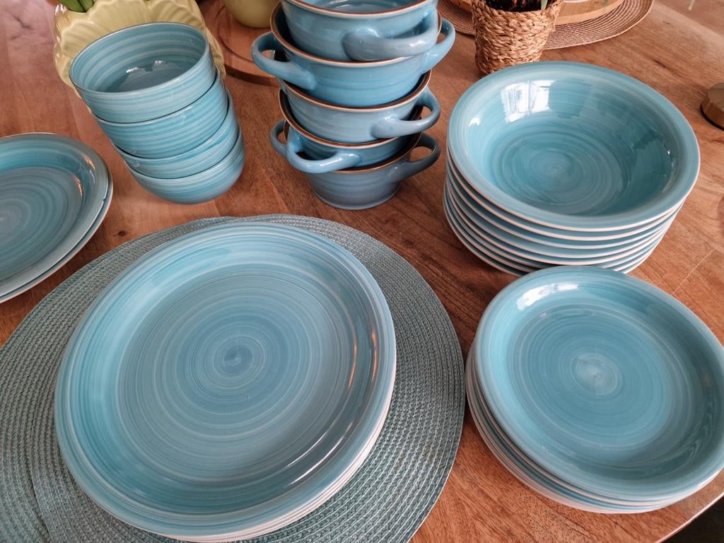 Turquoise blauw Servies - Borden, Kommen, Placemats, Ophalen, Gebruikt, Effen, Aardewerk