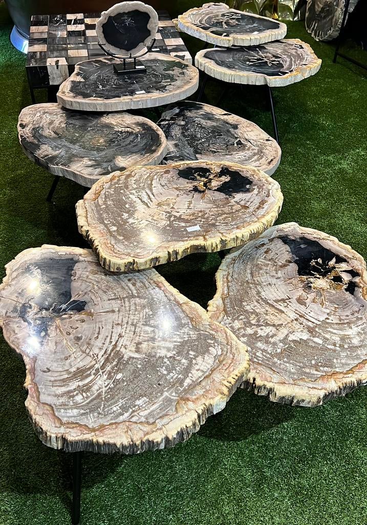 Versteend houten bijzet salontafels opruiming nu €249,- !, Huis en Inrichting, Tafels | Salontafels, Ophalen, Rond, Nieuw, 50 tot 100 cm