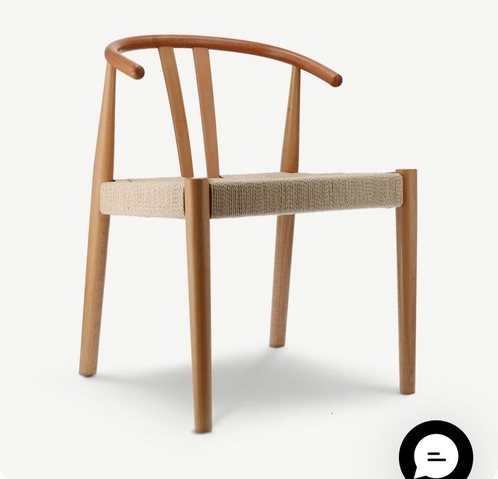 Scandi Eetkamerstoel van Natuurlijk Hout met Rattan Zitting