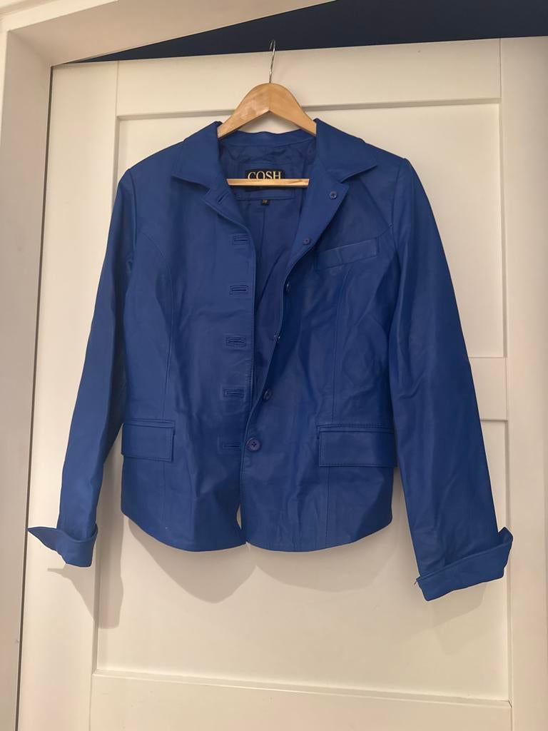 Kobalt blauw leren jasje maat 38, Maat 38/40 (M), Blauw, Ophalen of Verzenden, Zo goed als nieuw