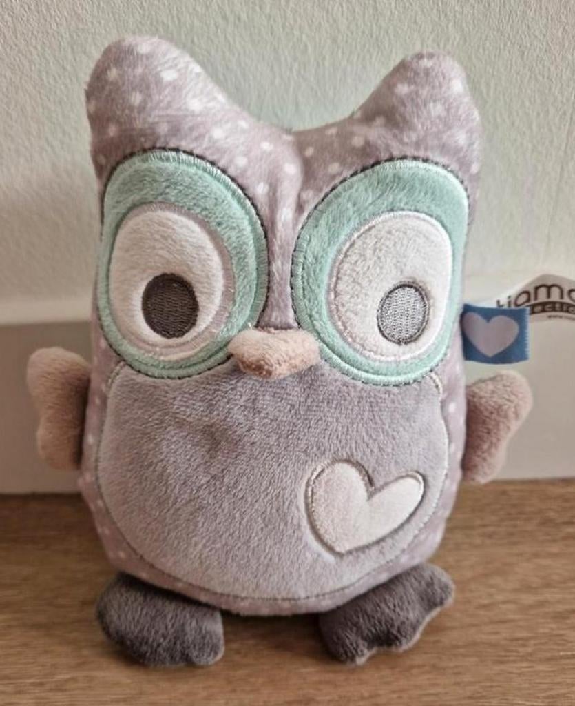 Knuffel Tiamo uil grijs mintgroen 17 cm K7505, Ophalen of Verzenden, Zo goed als nieuw