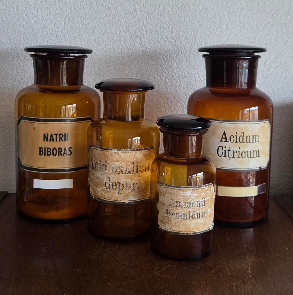 4 Antieke apothekersflessen, Antiek en Kunst, Antiek | Glas en Kristal, Ophalen of Verzenden