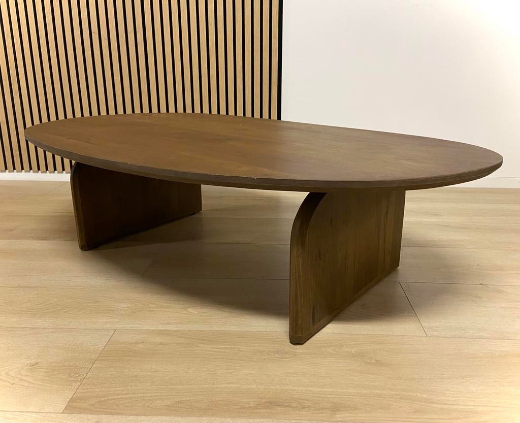 Japandi salontafel organisch massief hout walnoot look, Ophalen, 100 tot 150 cm, Nieuw, 50 tot 100 cm