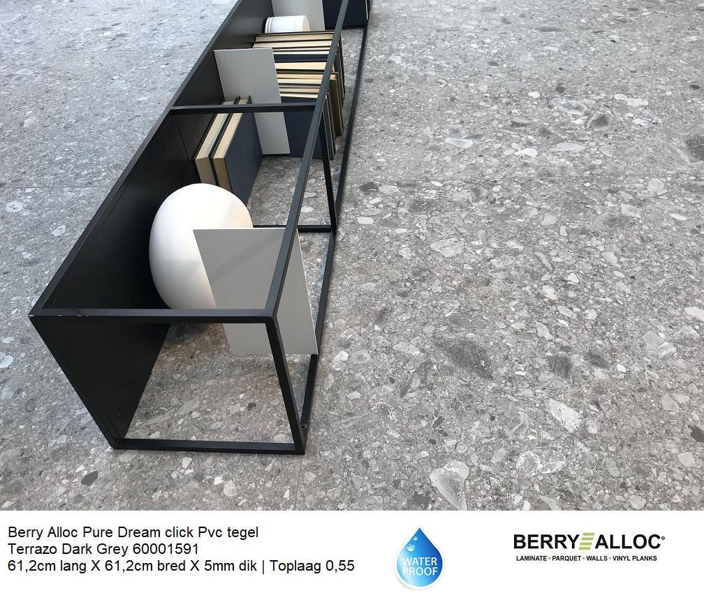 Pvc Dream Click Tegel Terrazzo Grey 61cm lang X 61cm breed, Huis en Inrichting, Stoffering | Vloerbedekking, Nieuw, Laminaat, Grijs