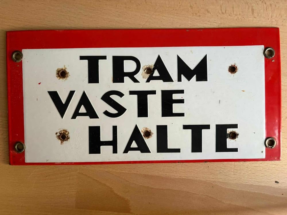 Unieke emaille borden Haagsche Tramweg-Maatschappij/HTM., Reclamebord, Gebruikt, ., Ophalen of Verzenden