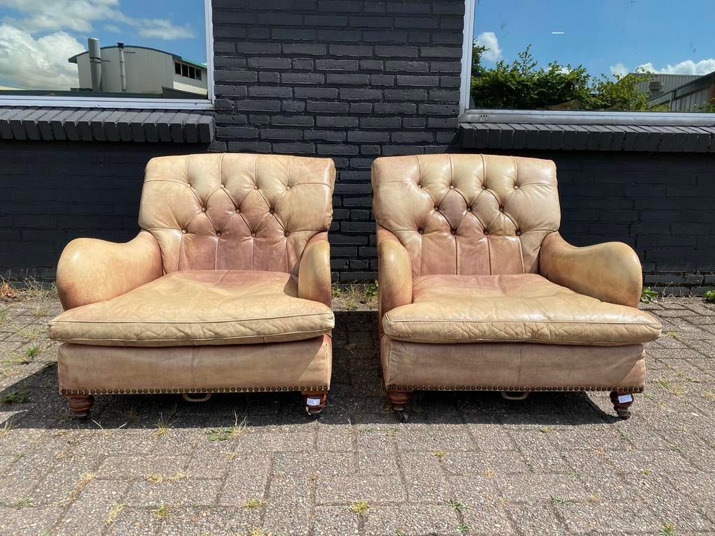 Twee Chesterfield fauteuils handwash cognac, Ophalen of Verzenden, Zo goed als nieuw, 75 tot 100 cm, Leer