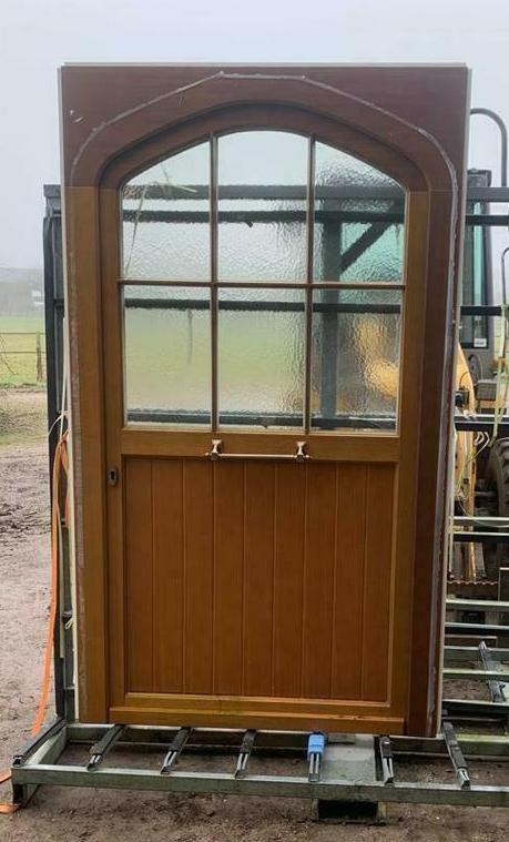 (63) Nieuwe hardhouten voordeur incl. kozijn en glas, Deurkozijn, Nieuw, Inclusief glas, 225 cm of meer