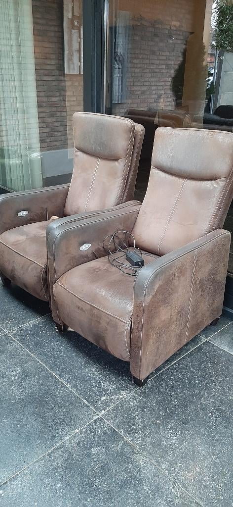 2 Relaxfauteuil's en bank, Huis en Inrichting, Fauteuils, Ophalen, Gebruikt, Leer, 75 tot 100 cm