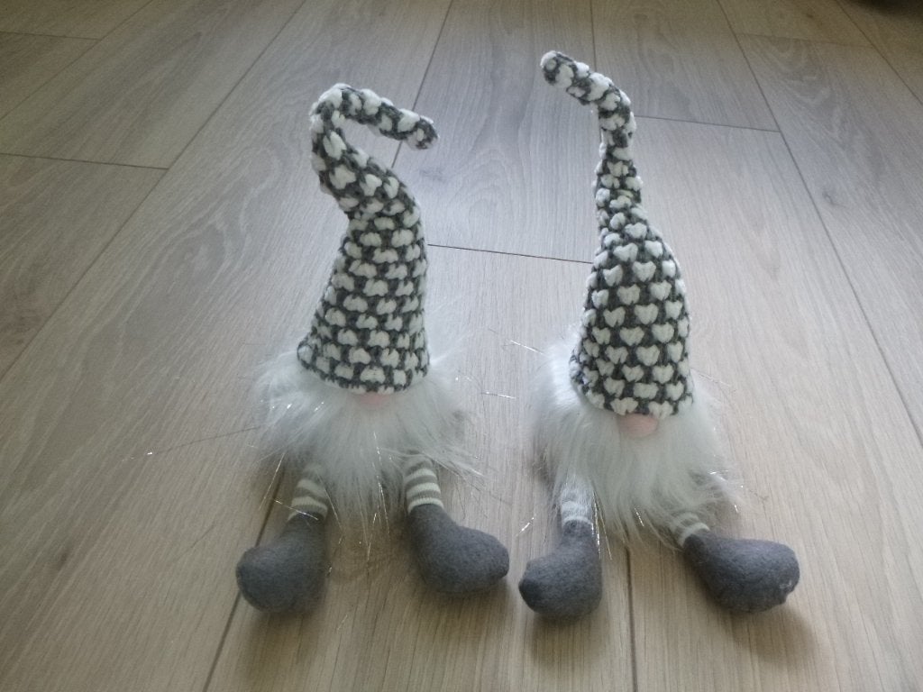 2x gnoom/kabouter met bungel benen,afm. 35cm grijs/wit nieuw, Ophalen of Verzenden, Nieuw
