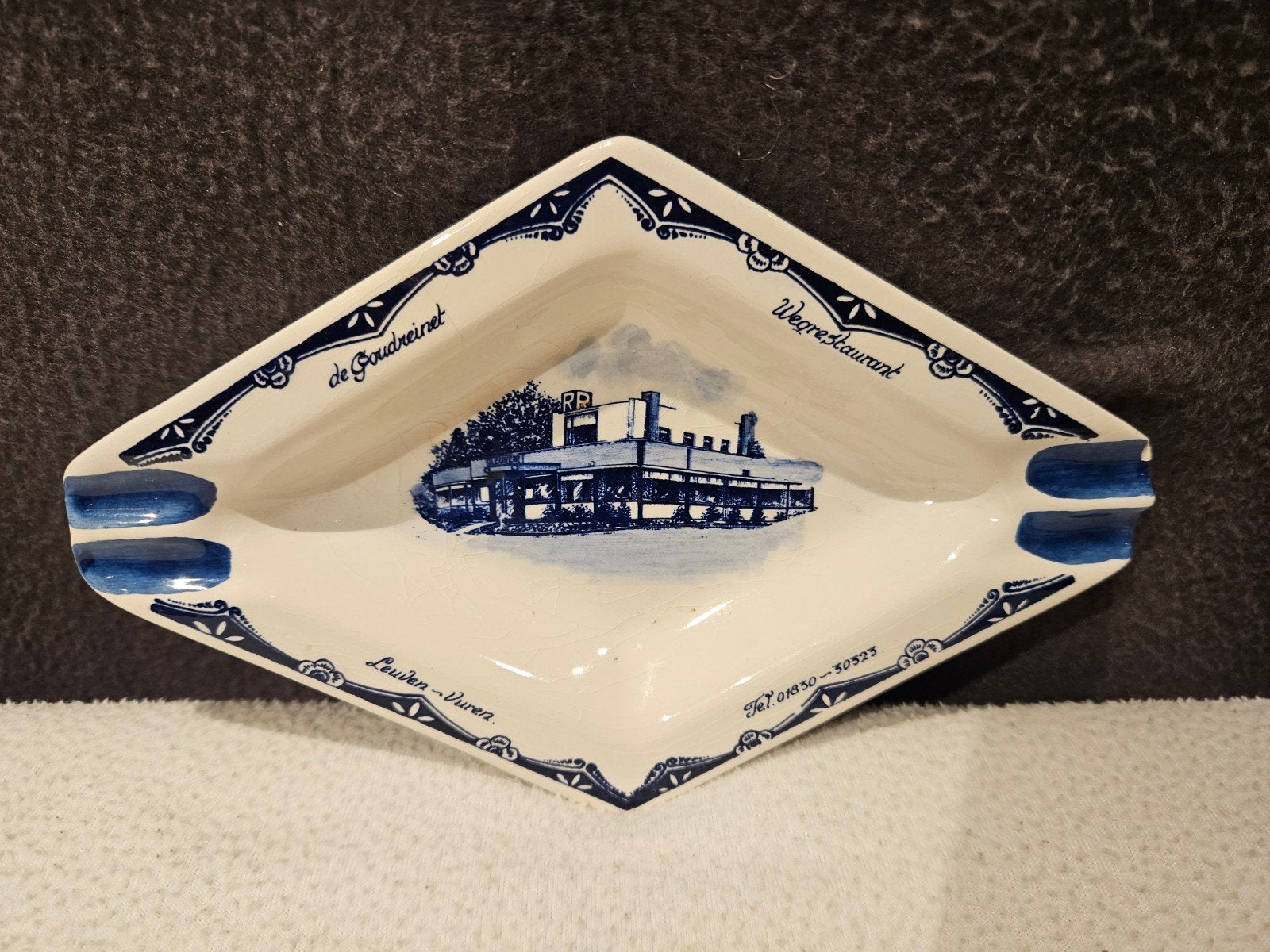 Delfts Blauw Asbak Wegrestaurant De Goudreinet Leuven Vuren, Ophalen of Verzenden