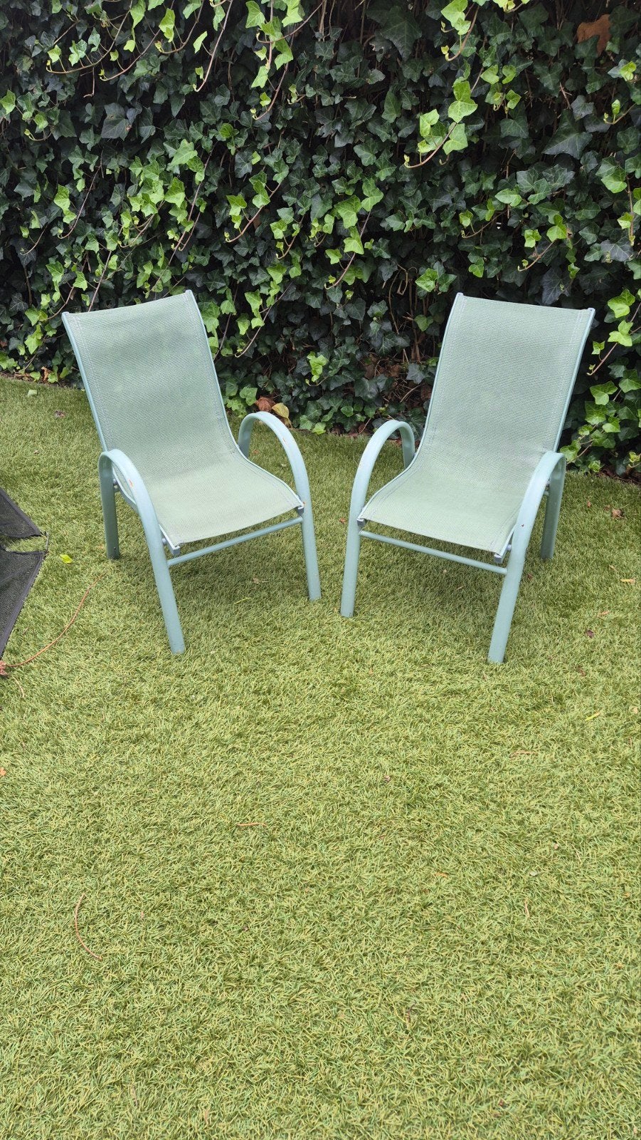 2x Tuinstoelen Groen - Comfortabel en Duurzaam, Tuin en Terras, Ophalen, Gebruikt, Metaal, Stapelbaar