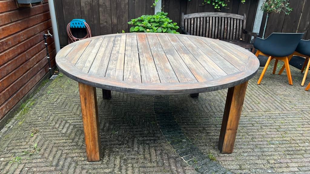 Mooie grote teak houten tuintafel 180cm diameter | Kees Smit, Tuin en Terras, Tuintafels, Ophalen, Gebruikt, Rond, Hout