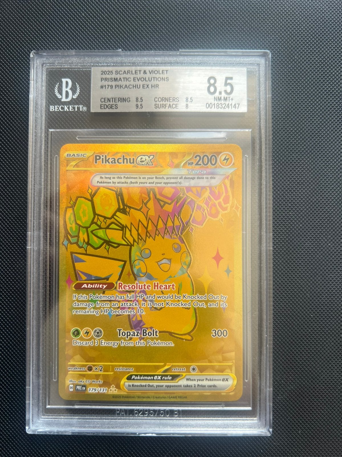 Pikachu ex 179 Prismatic Evolutions BGC 8,5, Ophalen of Verzenden, Zo goed als nieuw