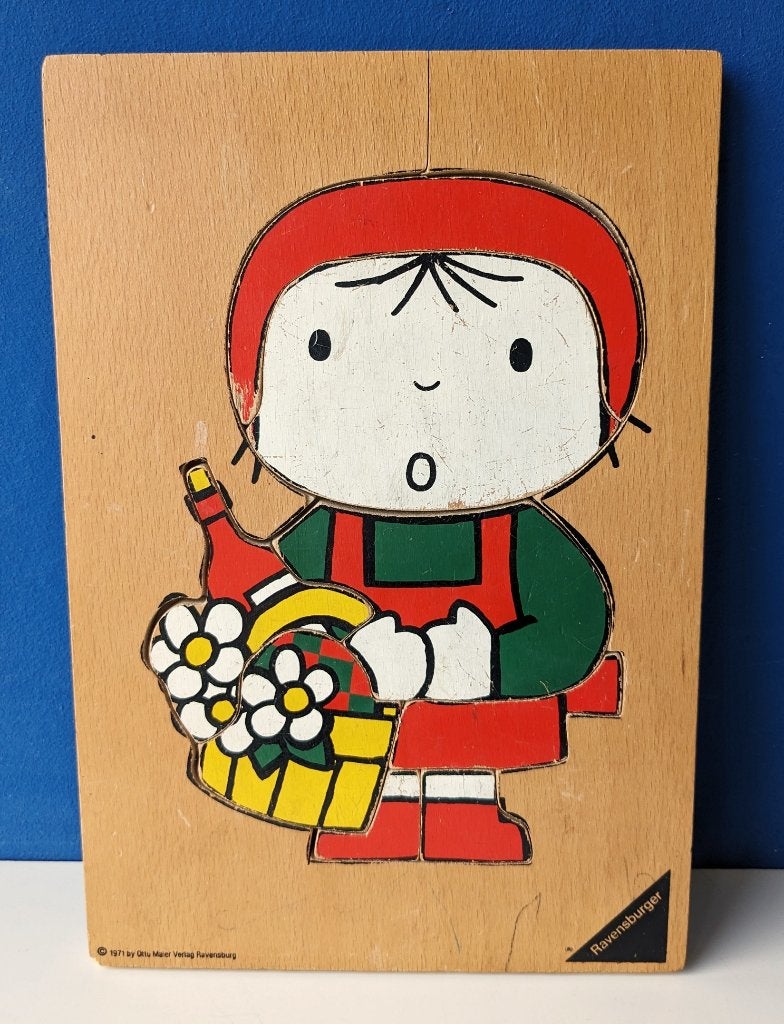 Oude puzzel Dick Bruna/Roodkapje, Gebruikt, Ophalen of Verzenden, Van hout, Minder dan 10 stukjes