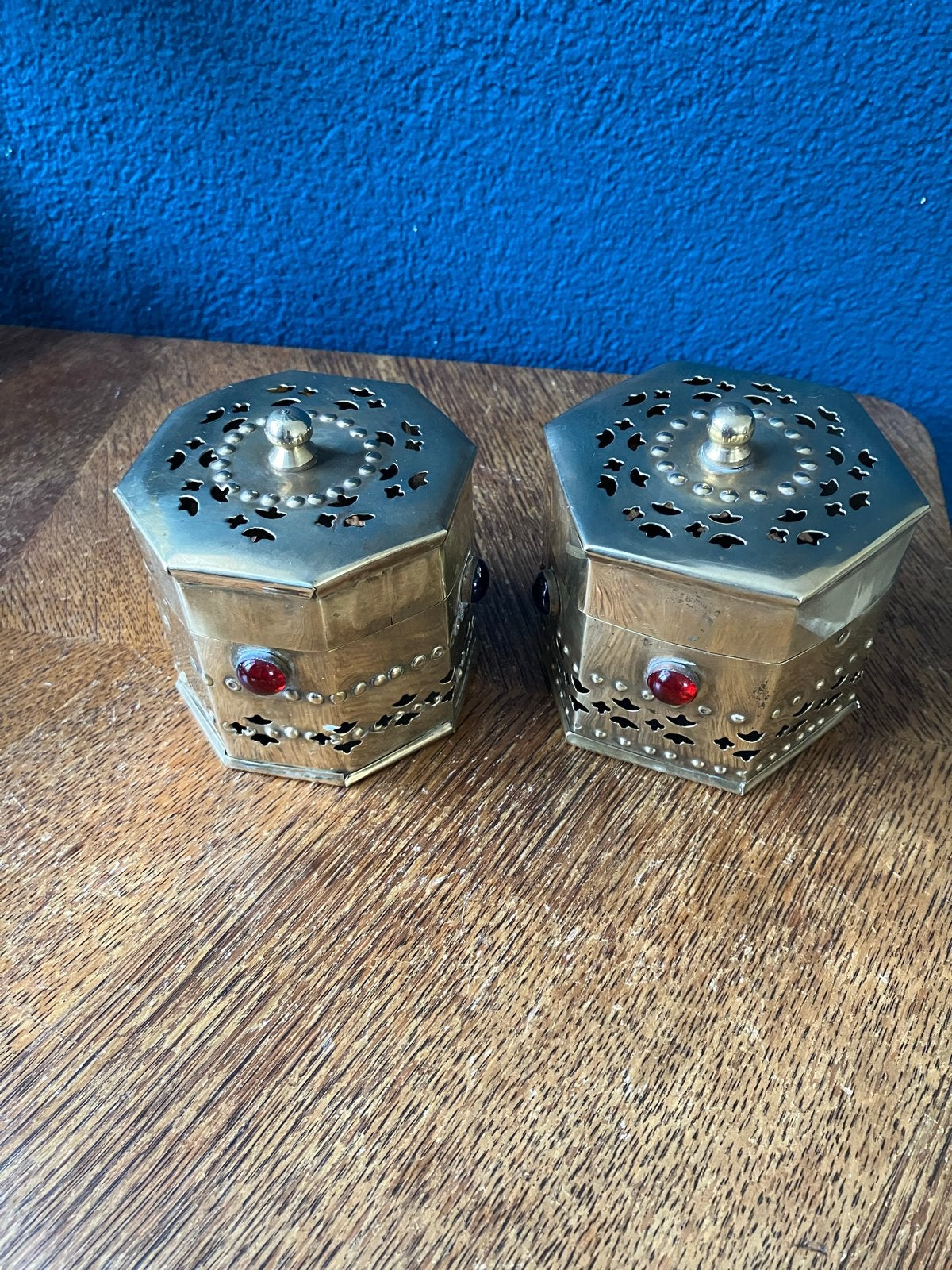 Set van 2 messing doosjes met glas., Ophalen of Verzenden