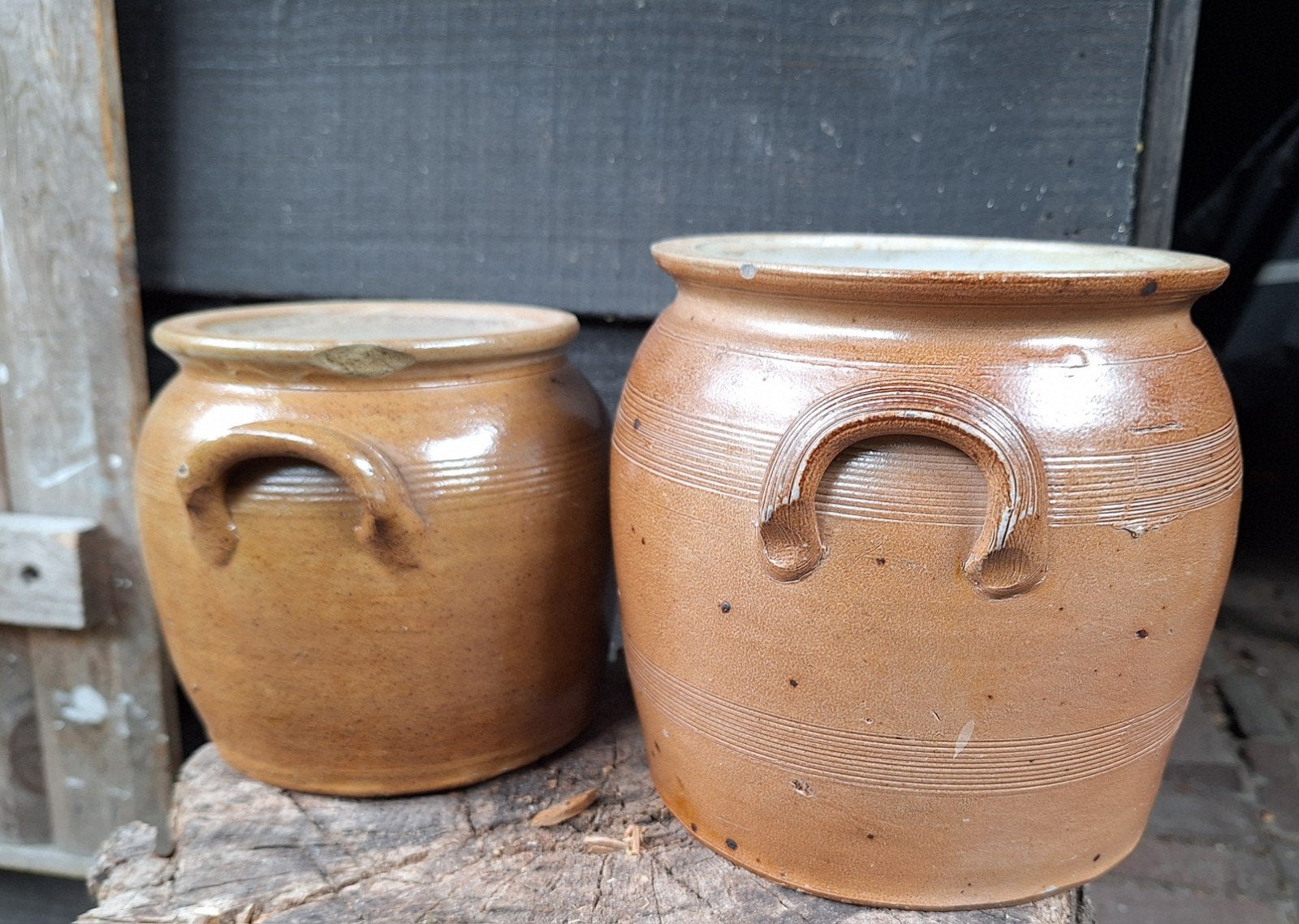 Set van 2 vintage franse grès potten, Antiek en Kunst, Antiek | Keramiek en Aardewerk, Ophalen of Verzenden