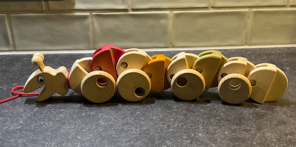 Houten trekfiguur Rups, Ophalen of Verzenden, Gebruikt, Duw- of Trekspeelgoed