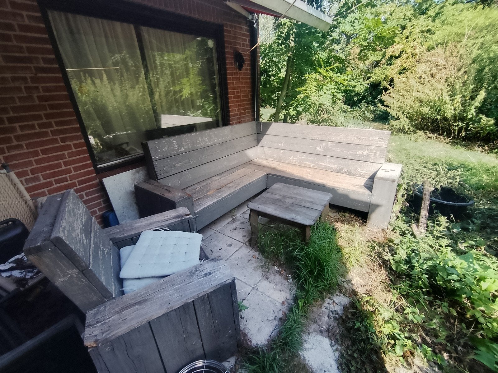 Gratis steigerhout tuinset en/of tafel, Tuin en Terras, Tuinsets en Loungesets, Ophalen, Gebruikt, Steigerhout, Bank