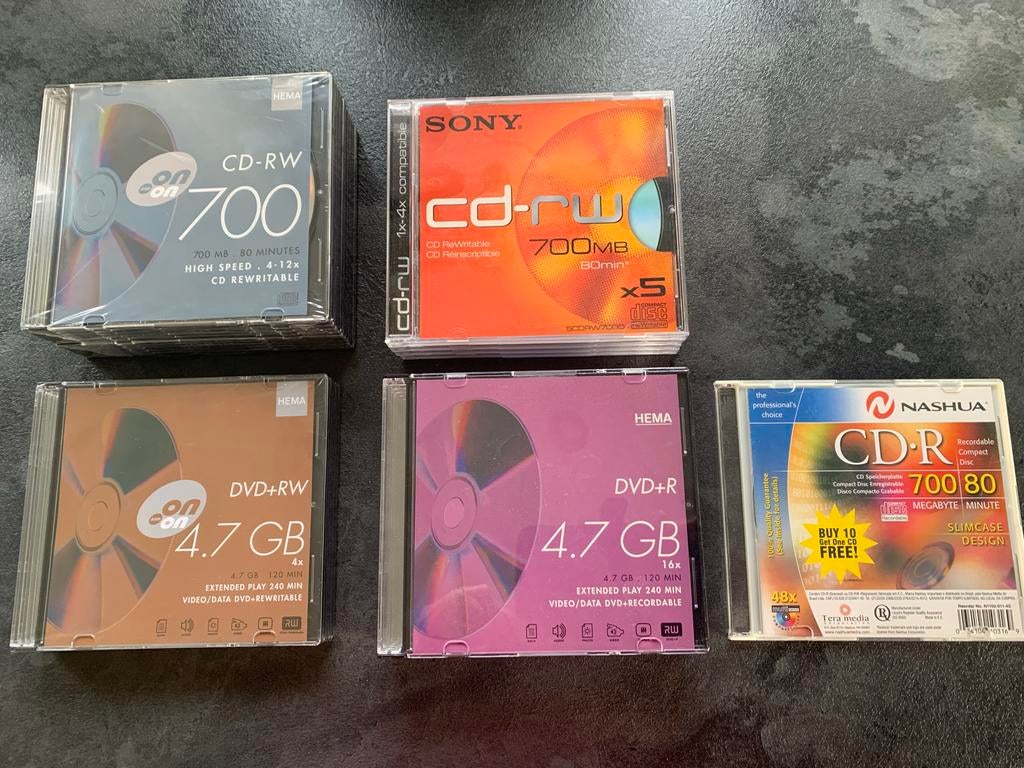 Diverse CD-RW en DVD+R schijven - Hema, Sony, Nashua, Ophalen, Nieuw, Cd, Herschrijfbaar