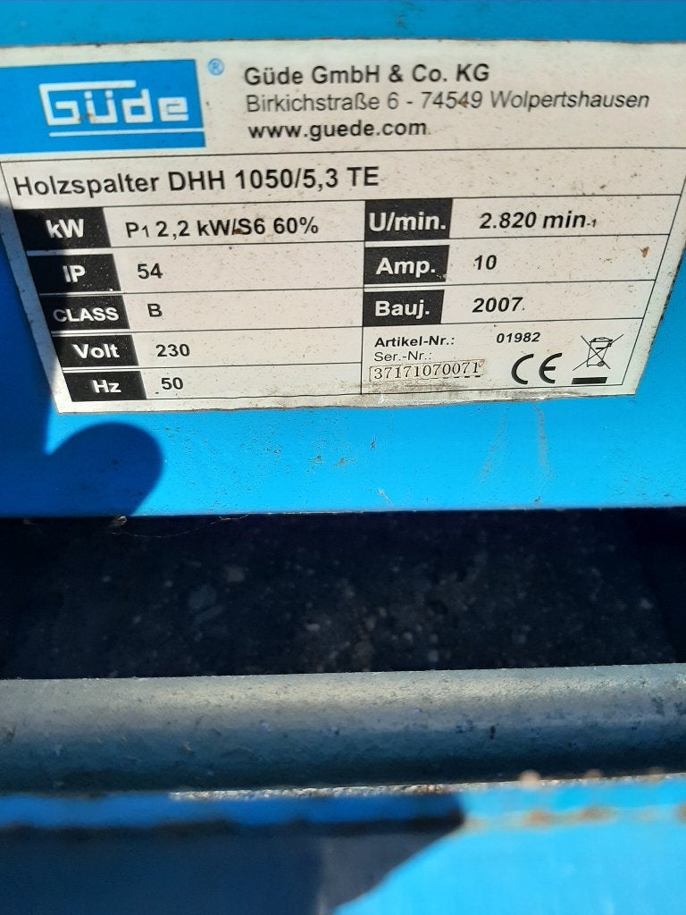 Güde DHH 1050/5.3 TE Houtklover - 2007, 2.2 kW, Ophalen, Gebruikt, Staand, Güde