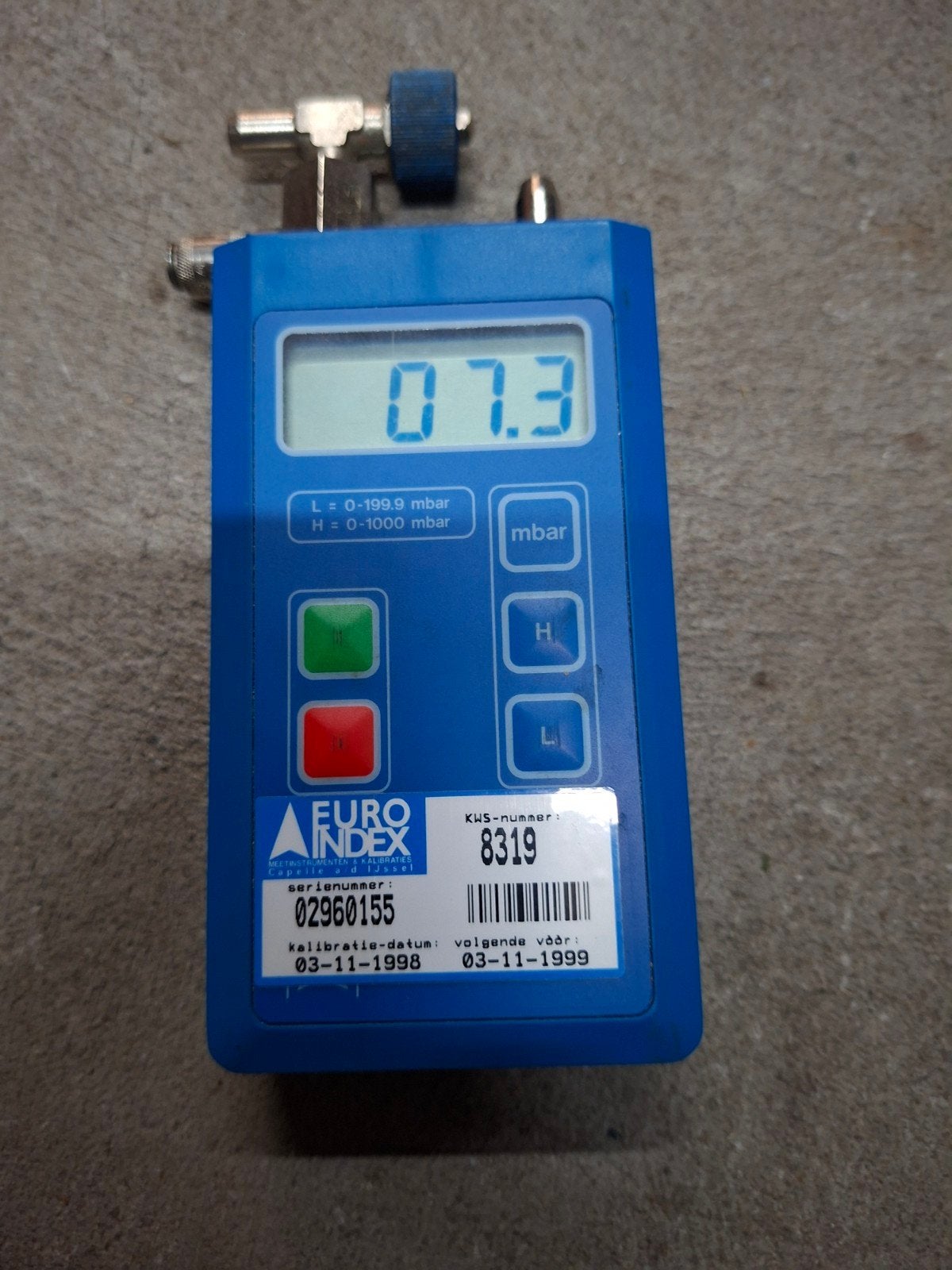 Euro Index S 2401 Druk-/Vacuümmeter met toebehoren, Ophalen of Verzenden, Gebruikt, Druk