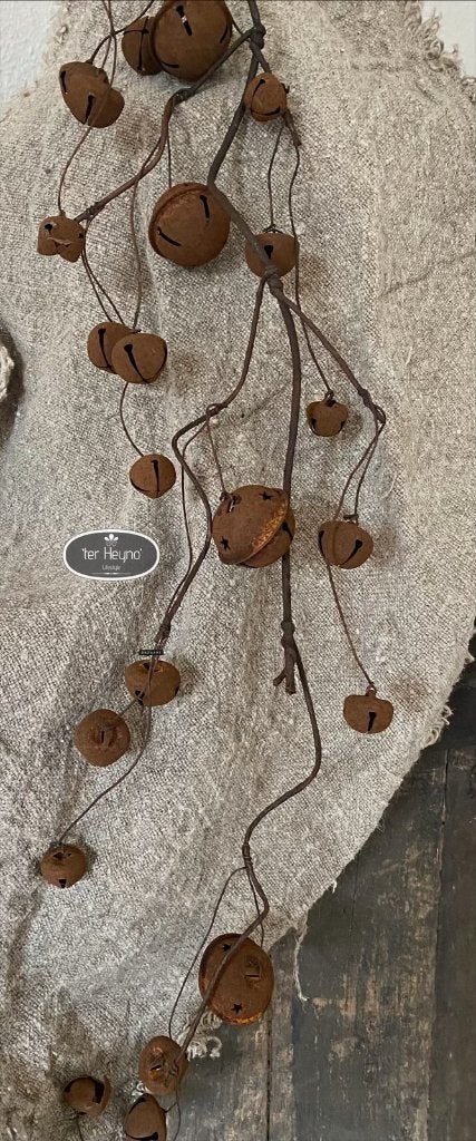 Tak belletjes roest 80 cm kerst bel stoer sober landelijk, Verzenden, Nieuw, Bruin, Metaal