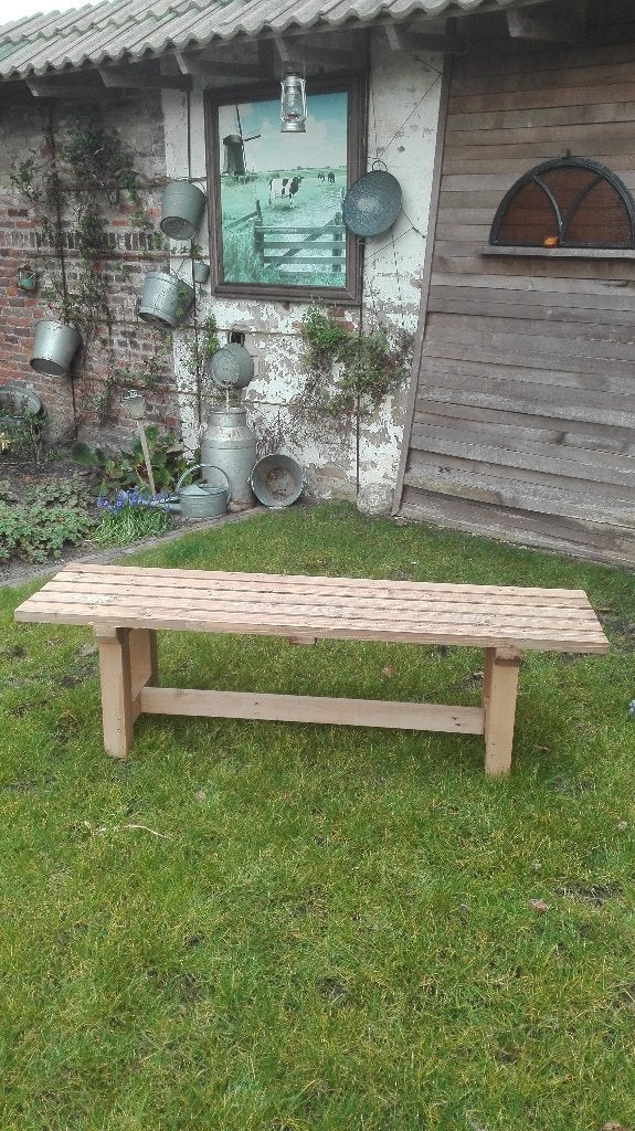 Houten tuinbank 148/40/43 cm, Ophalen, Zo goed als nieuw, Hout