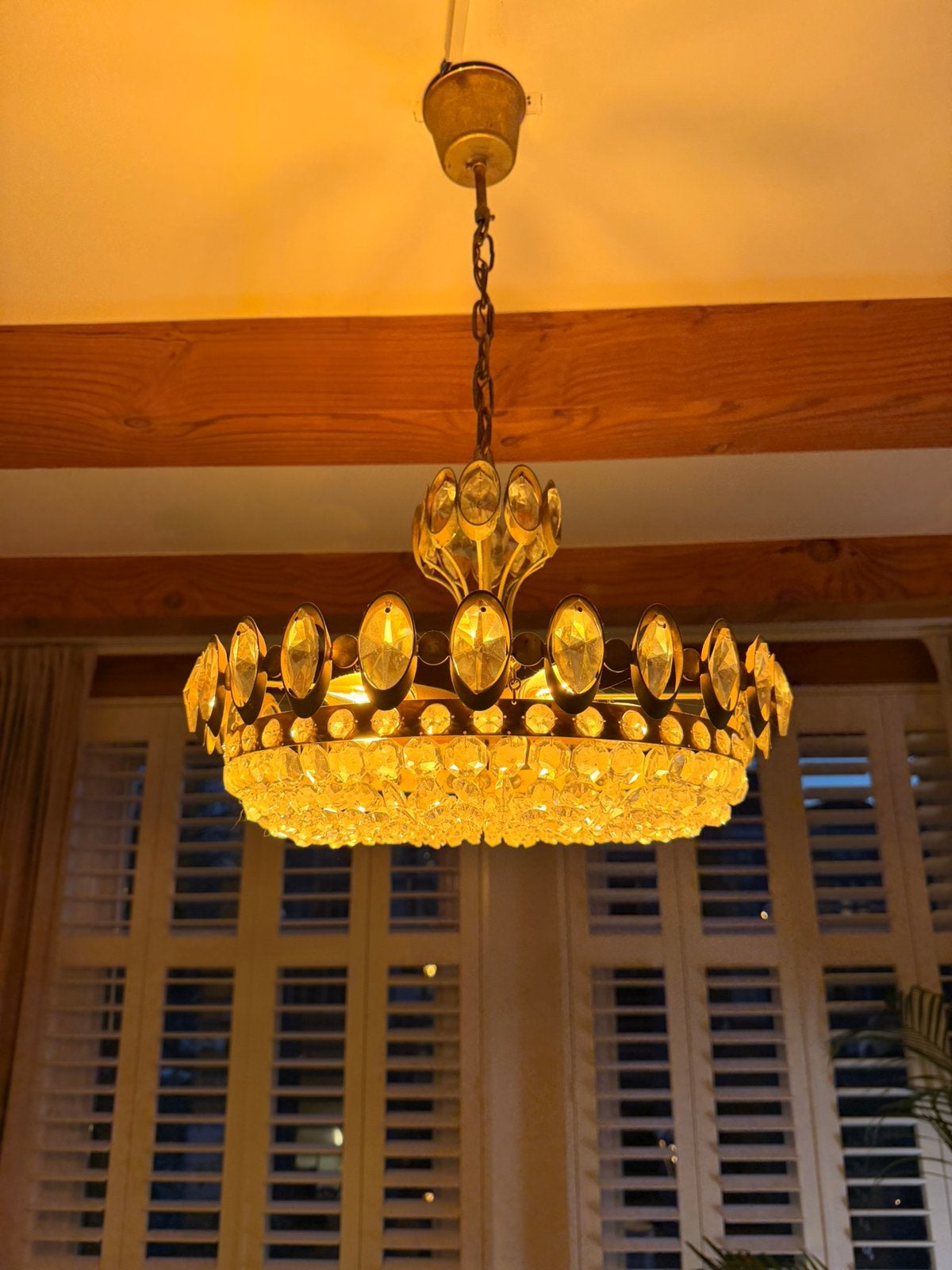 Vintage Palwa kristallen kroonluchter jaren 60/70 – 40 cm, Huis en Inrichting, Ophalen, Zo goed als nieuw, Glas, E14 (klein)