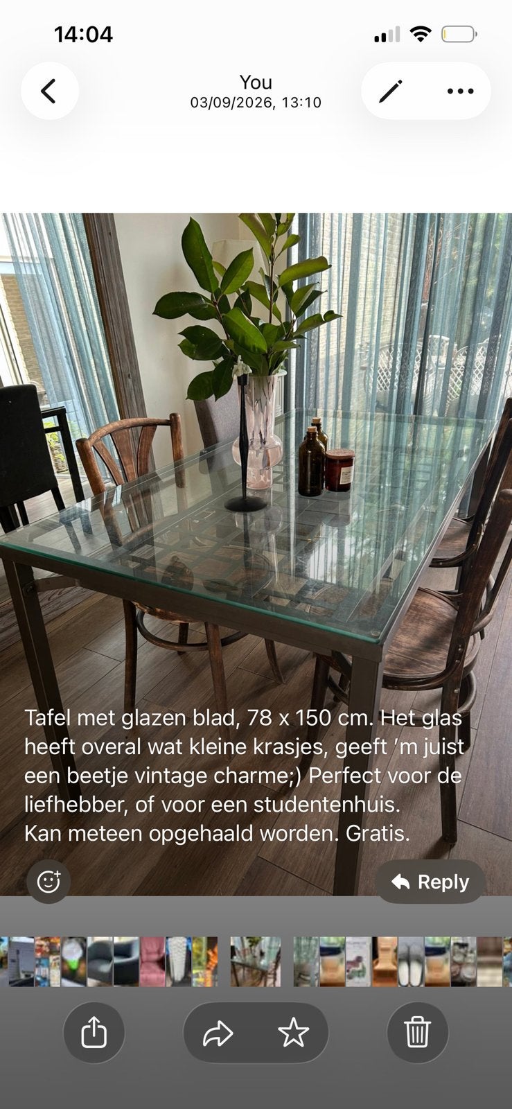 Gratis glazen eettafel 78 x 150 cm, Ophalen, Gebruikt, 100 tot 150 cm, 50 tot 100 cm