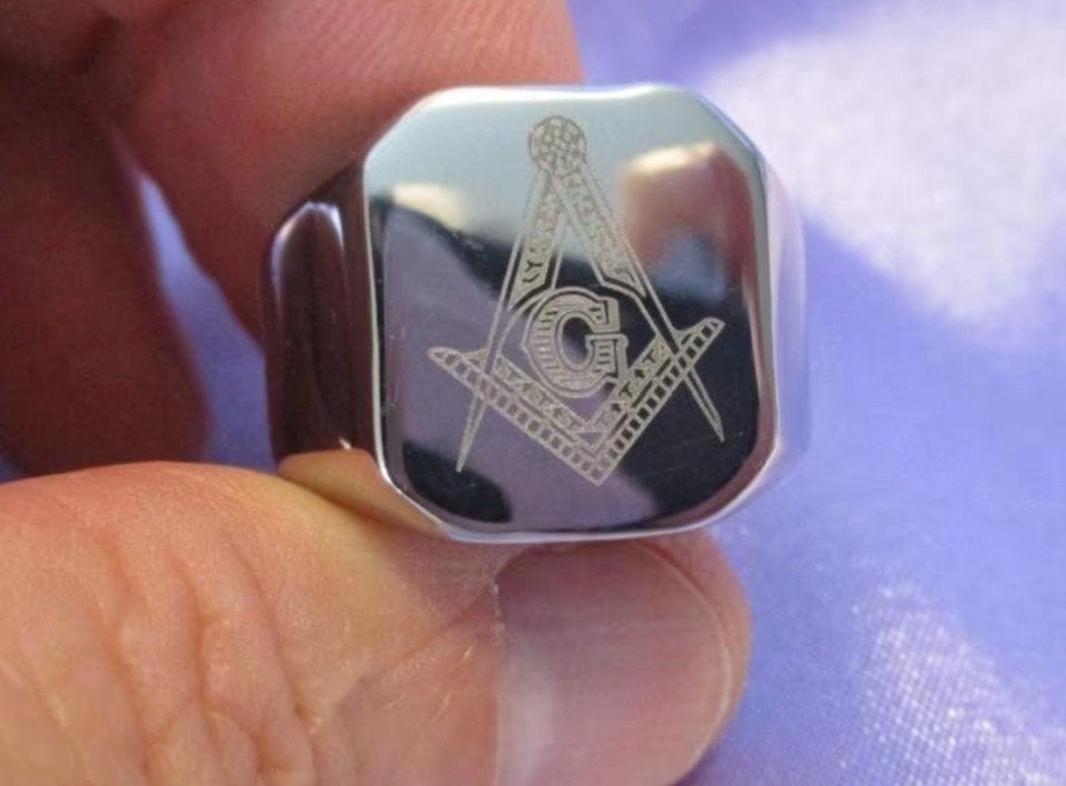 Master Masonic (Vrijmetselaars) zegelring, gold-tone logo, Sieraden, Tassen en Uiterlijk, Ringen, 20 of groter, Heer, Nieuw, Zilver