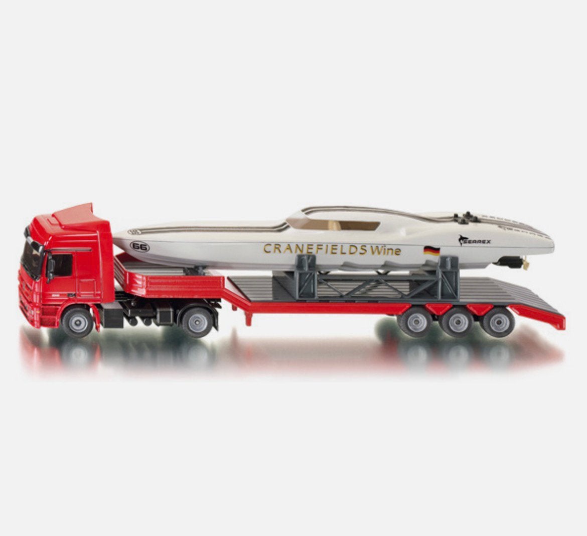 Nieuwe Siku vrachtwagen met oplegger en speedboot 1/50, Ophalen of Verzenden, Zo goed als nieuw, Bus of Vrachtwagen, SIKU