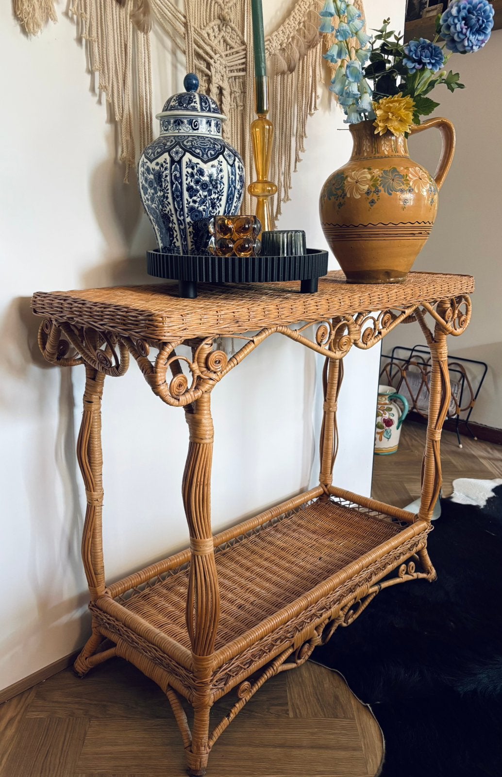 Orginele midcentury rotan Peacock sidetable uniek!, Ophalen