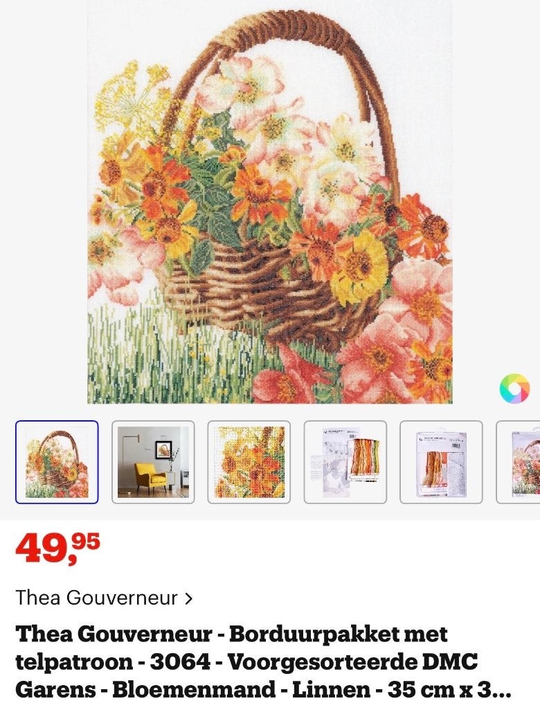 Thea Gouverneur Borduurpakket om af te maken bloemen, Ophalen of Verzenden, Zo goed als nieuw, Borduurpakket
