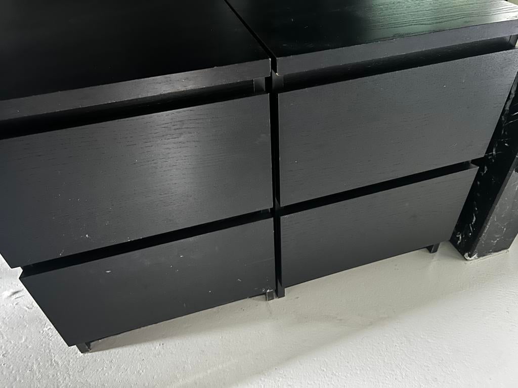 2 x Ikea Malm nachtkasten bruin zwart, Ophalen, Zo goed als nieuw