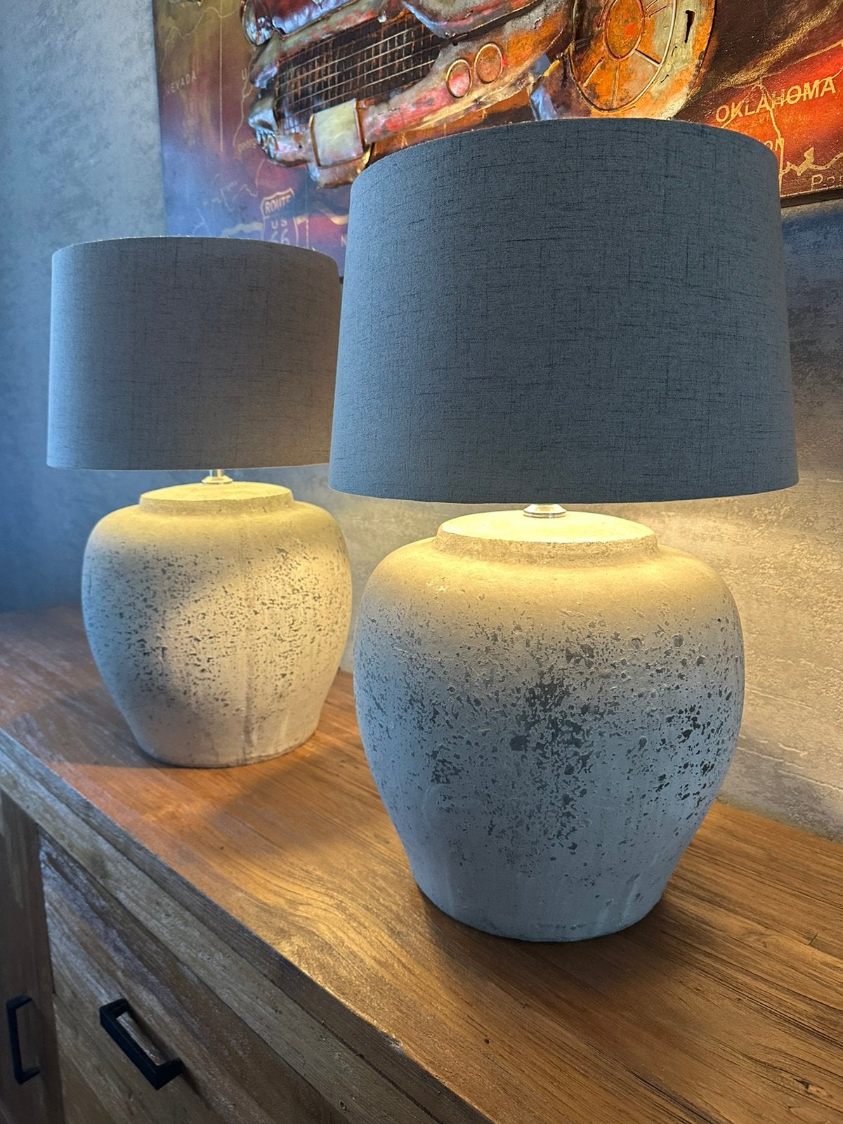 2 mooie zware dressoir lampen, Ophalen, Overige merken, 55 cm, Grijs